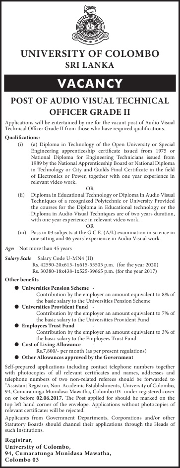 Audio Visual Technical Officer - University of Colombo